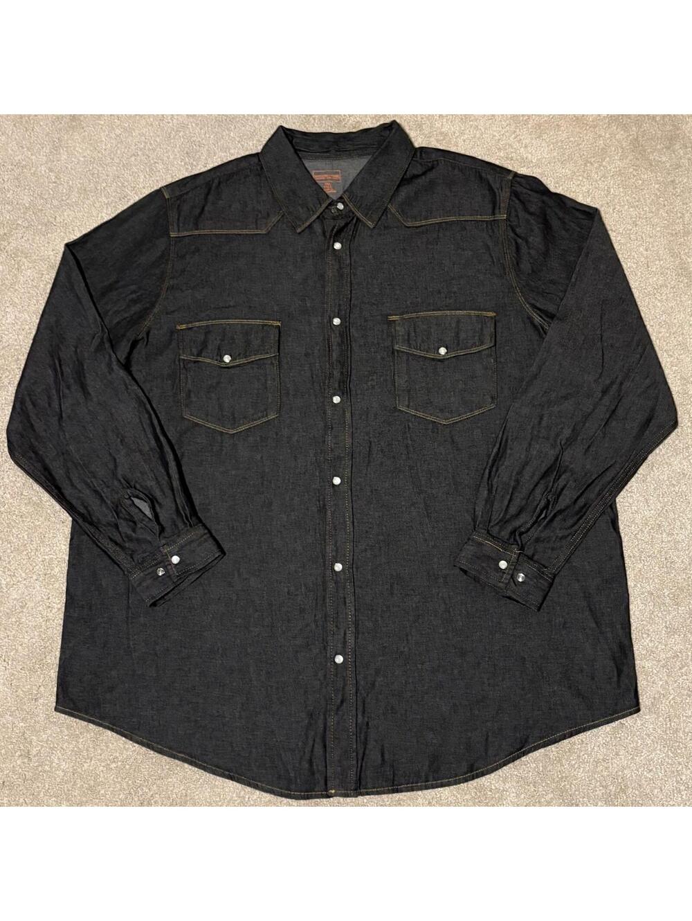 Boulder Creek KingSize Mens Big&Tall 2XL Black Denim And Twill Shirt Pearl Snap